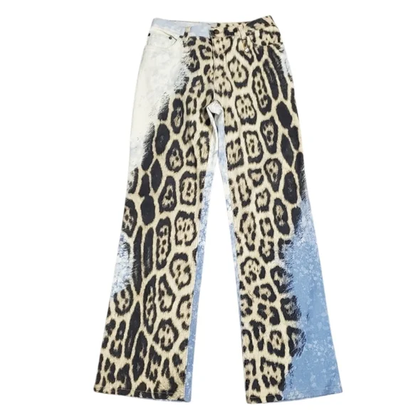 Roberto Cavalli Animal Print Leopard Tie Dye Crystal Chain Jeants Pants S - Picture 1 of 17